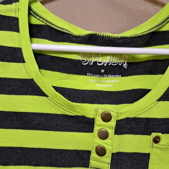 Women's Green and Black Stripped Tee Shirt - Picture 3 of 4